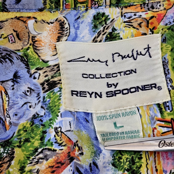 Reyn Spooner Guy Buffet Hawaiian Shirt Artists At The Zoo Size Large Vintage - Picture 3 of 9